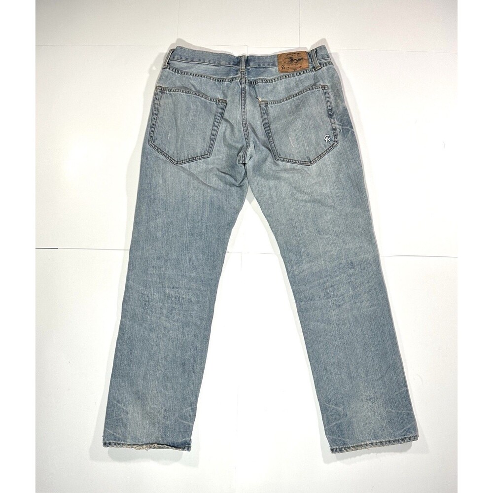 Christian Audigier Jeans Mens 34x32 Washed Blue Y2K Straight Leg Distressed RARE